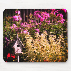 Tapis De Souris Flower Garden Birdhouse Pastel Peinture