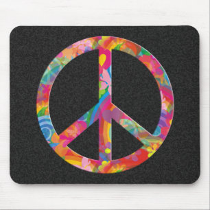 Tapis De Souris Flower Power Peace   black splatter