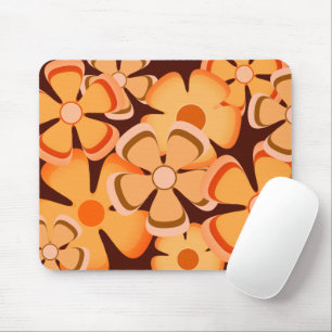 Tapis De Souris Flower Power - Vintage 70's Rétro Orange Et Marron