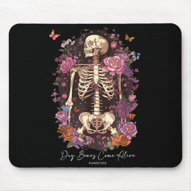 Tapis De Souris Flower Skeleton Dry Bones Come Alive, Retro Enchan (Devant)