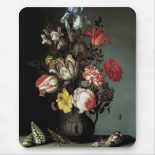 Tapis De Souris Flowers in a Vase with Shells and Insects
