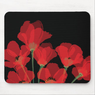 Tapis De Souris Flueurs de Pavot Rouge sur Noir