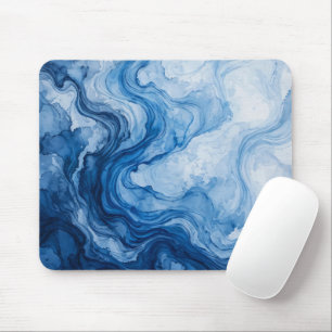 Tapis De Souris Flux Bleu Harmonieux Abstrait Bleu Blanc