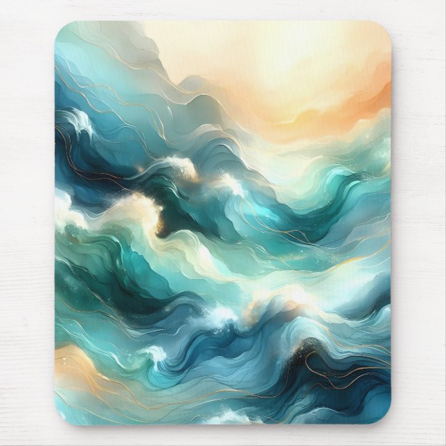 Tapis De Souris Flux d'océan doré Vagues abstraites (Devant)
