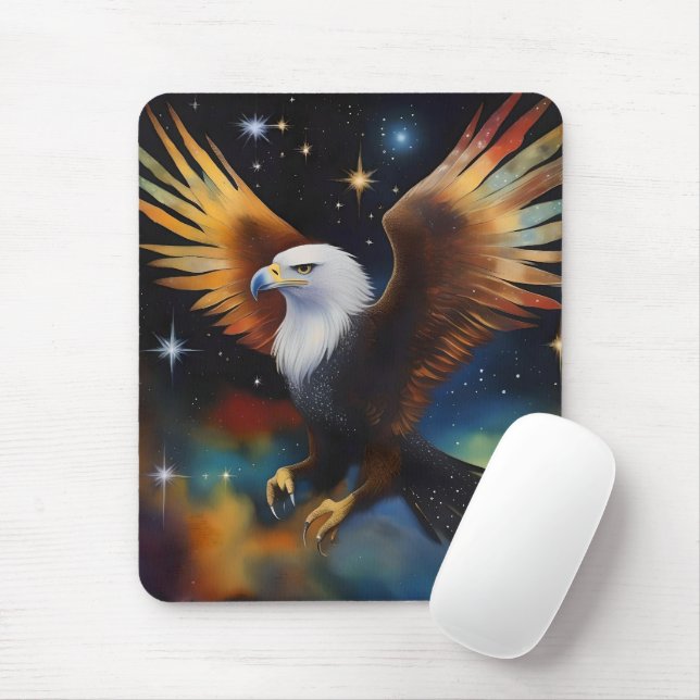 Tapis De Souris Flying Eagle Colorful Cosmic Art, (Avec souris)