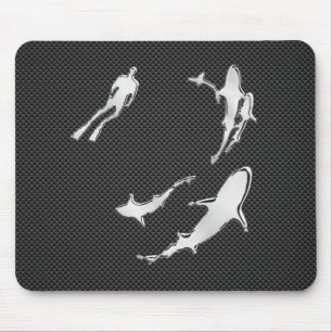 Tapis De Souris Foie Chrome avec requins sur fibre de carbone