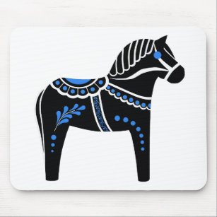 Tapis De Souris Folk noir/blanc/bleu Dala cheval, Folk Friesian