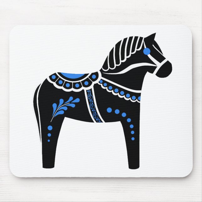 Tapis De Souris Folk noir/blanc/bleu Dala cheval, Folk Friesian (Devant)