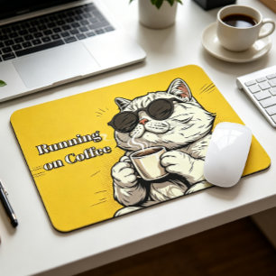 Tapis De Souris Fonctionne au Café Chat Texte Personnalisé Drôle d