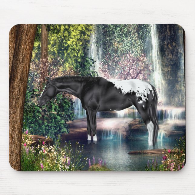 Tapis De Souris Fond de cascade de cheval Appaloosa noir (Devant)