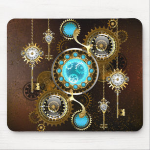 Tapis De Souris Fond rouillé Steampunk avec verres turquoise