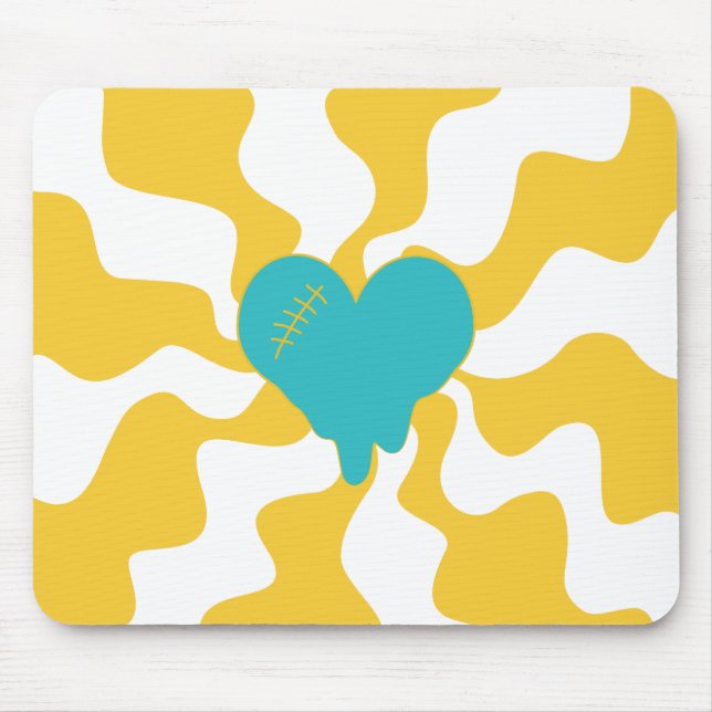 Tapis De Souris Fonte cardiaque - Turquoise et Jaune (Devant)
