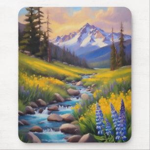 Tapis De Souris Fonte De Neige Dans Les Montagnes Peinture Fleur s