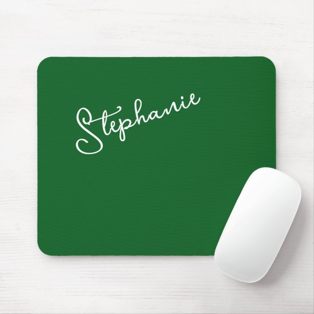 Tapis De Souris Forest Green Personalized Name Script Minimalist  (Avec souris)