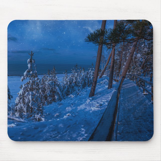 Tapis De Souris Forest path at winter night (Devant)