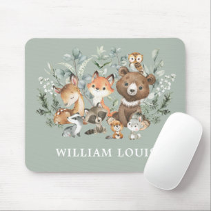 Tapis De Souris Forêt boisée mignonne Animaux de verdure Monogramm