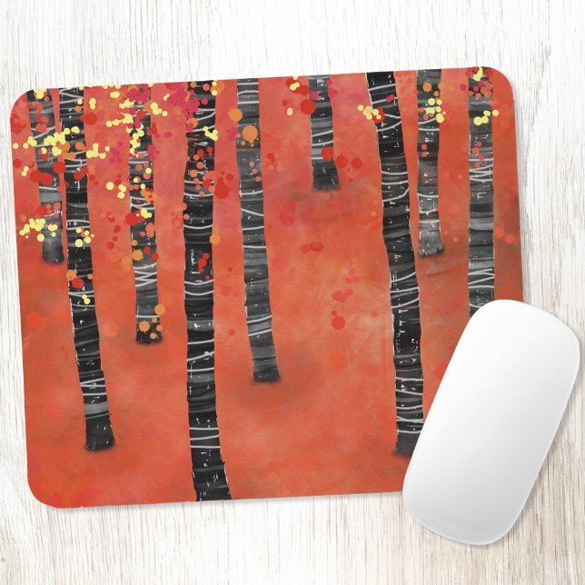 Tapis De Souris Forêt de Birch Tree (Birch Aspen tree forest abstract red art mousemat)