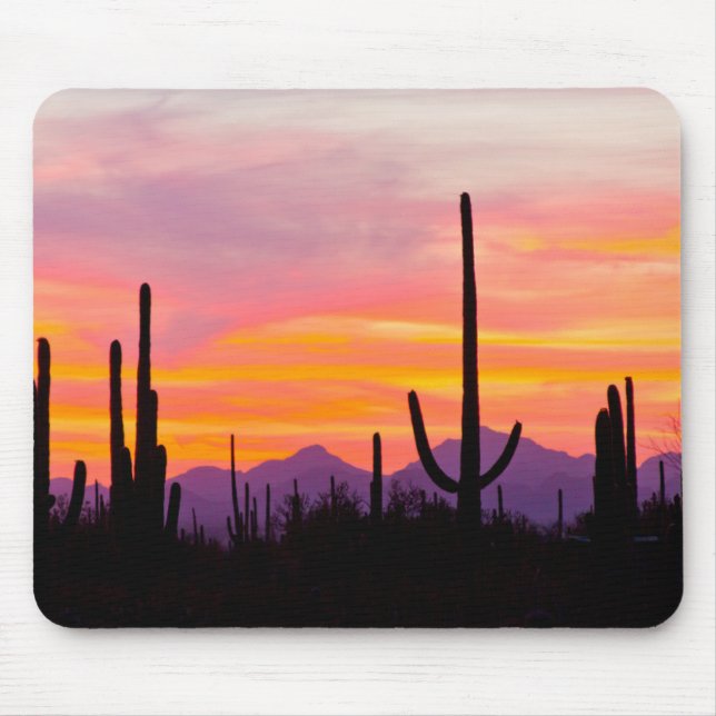 Tapis De Souris Forêt de Cactus du Saguaro au coucher du soleil (Devant)