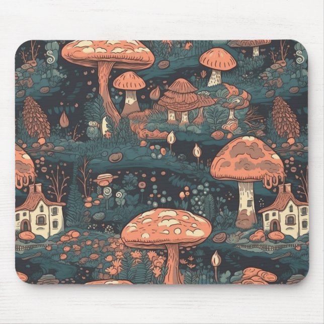 Tapis De Souris Forêt de champignons foncés Village Souris (Devant)