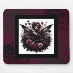 Tapis De Souris Forêt gothique foncée Fée Florale Rose Bourgogne