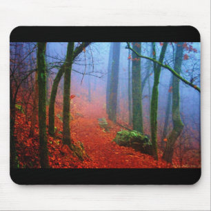 Tapis De Souris Forêt peinte Automne Brouillard bleu