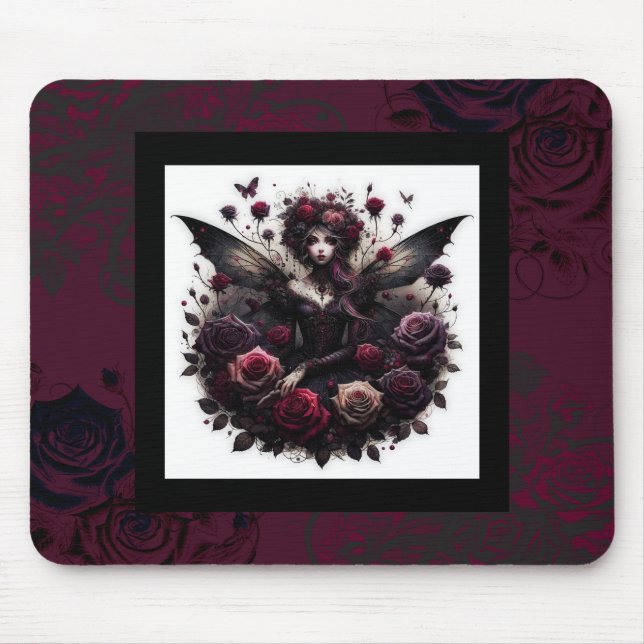 Tapis De Souris Forêt sombre gothique fée florale roses bordeaux (Devant)