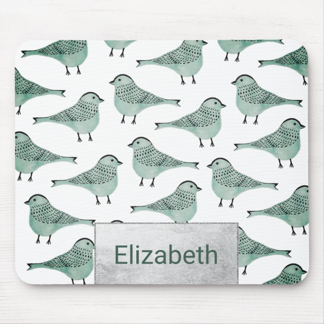 Tapis De Souris Forêt vert aquarelle oiseau noir bracelet (Devant)