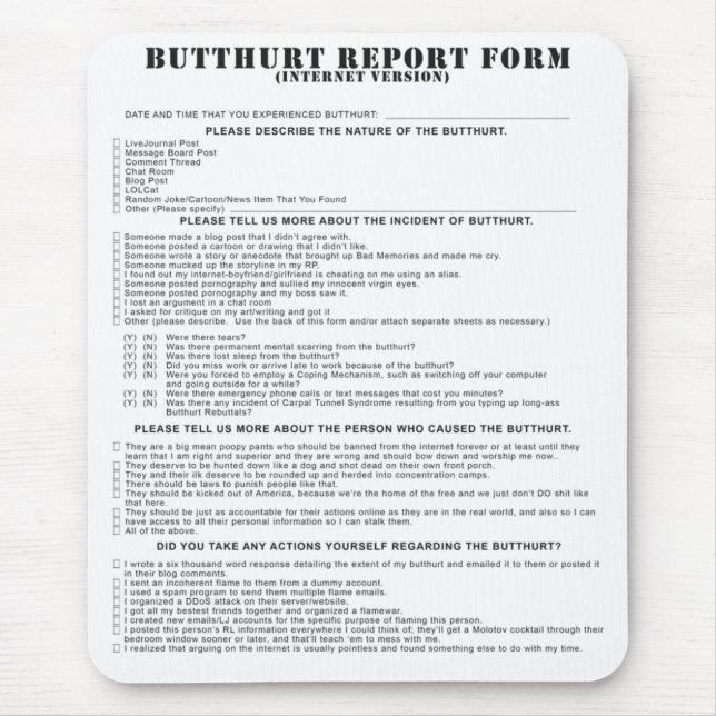 Tapis De Souris Forme de rapport de Butthurt d'Internet Mousepad (Devant)