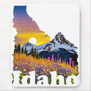 Tapis De Souris Forme d'Idaho avec montagne et fleur sauvage