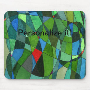 Tapis De Souris Formes courbes douces en vert cool et accents roug