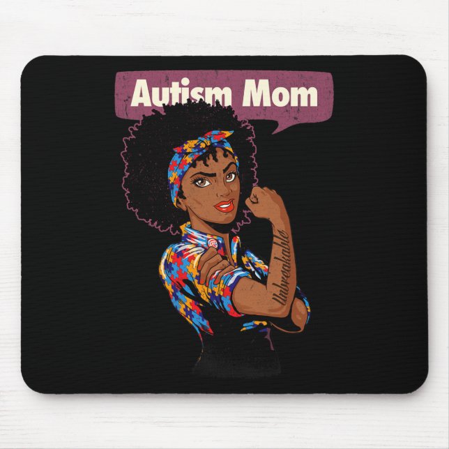 Tapis De Souris Forte Autisme Mère Sensibilisation Afro Mère Fille (Devant)