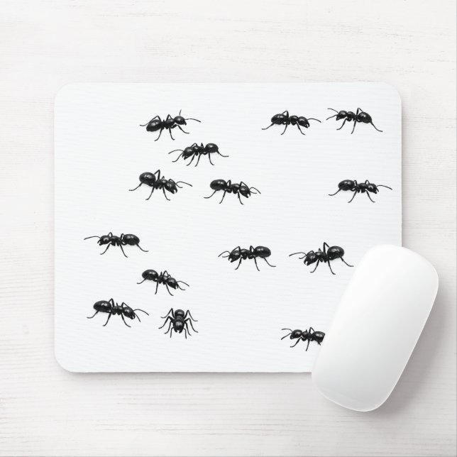 Tapis De Souris Fourmis noires sur fond blanc (Avec souris)