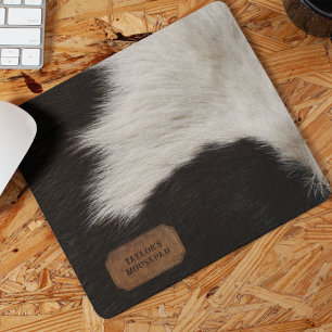 Tapis De Souris Fourrure de vache et cuir noir et blanc Faux
