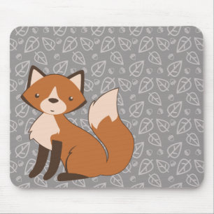 Tapis De Souris Fox mignon sur le motif de feuille et de gland