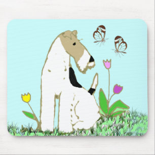 Tapis De Souris Fox Terrier et papillons de fil