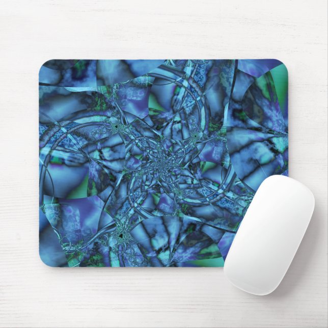 Tapis De Souris Fractable avec forme géométrique bleue et verte (Avec souris)