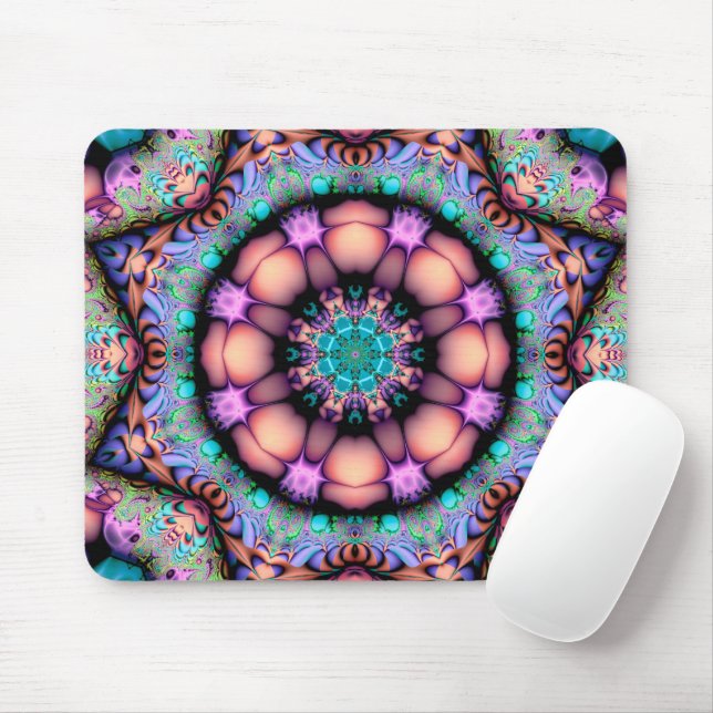 Tapis De Souris Fractal Mandala Floral Psychedelic (Avec souris)