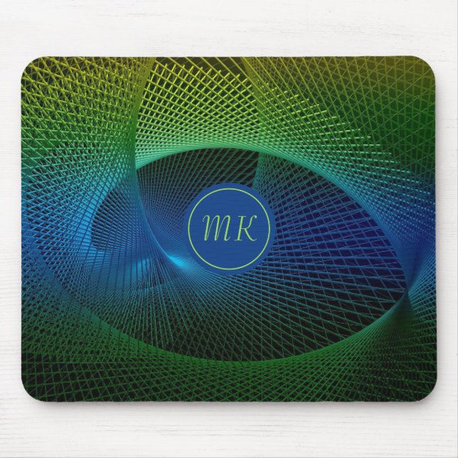 Tapis de souris fractal moderne monogrammé (Devant)