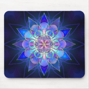 Tapis De Souris Fractale bleue de mandala de fleur