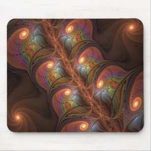 Tapis De Souris Fractale brun abstrait fluorescent coloré et tripa