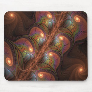 Tapis De Souris Fractale brun trippy abstrait fluorescent coloré