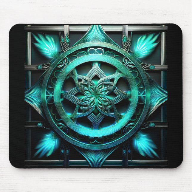 Tapis De Souris Fractale de style mandala bleu arctique dans un ca (Devant)