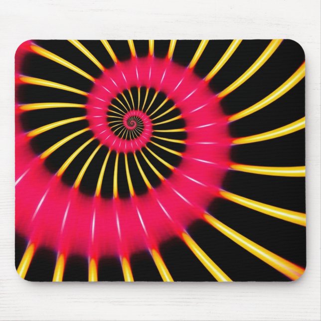 Tapis De Souris Fractale en spirale rose et jaune néon (Devant)