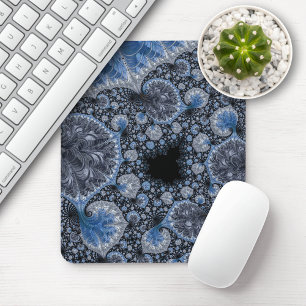 Tapis De Souris Fractale Intriquée Abstraite Bleue et Noire