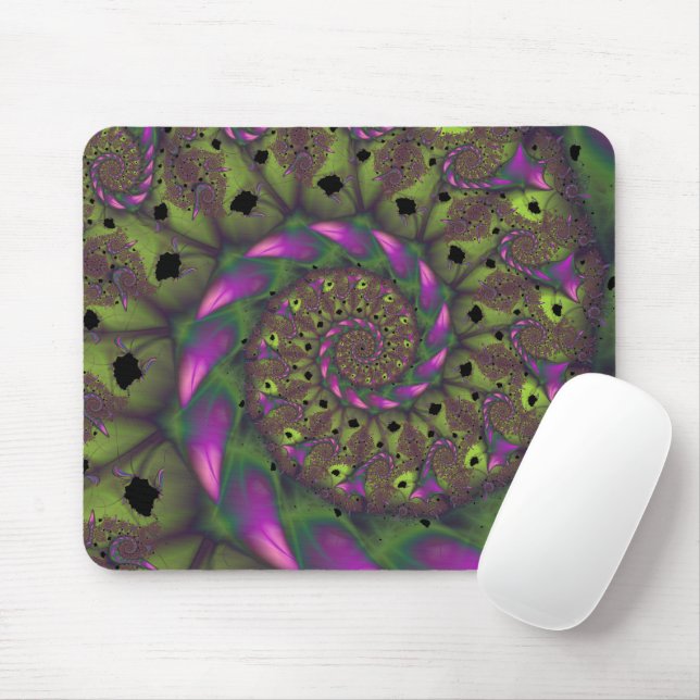 Tapis De Souris Fractée avec des formes violet vert et rose pétale (Avec souris)