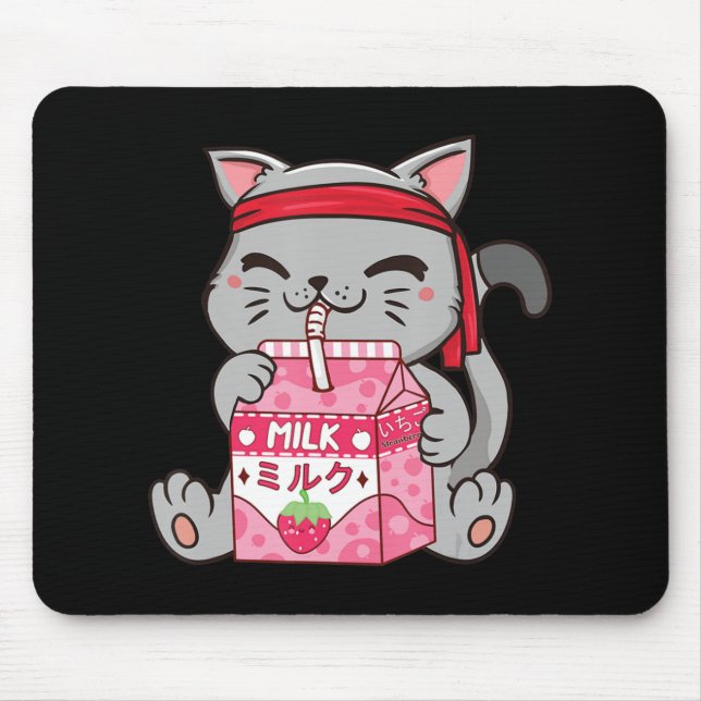 Tapis De Souris Fraise Shake fraise Lait Chat Kawaii Neko A (Devant)
