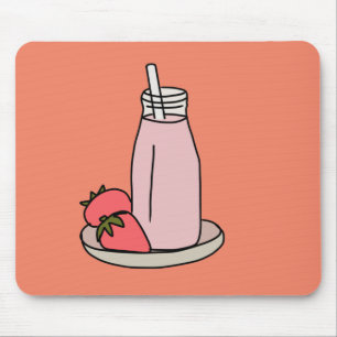 Tapis De Souris Fraise sucrée milkshake rose mignon
