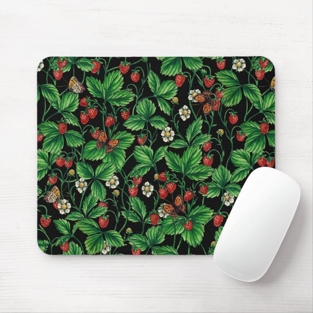 Tapis De Souris Fraises sauvages sur le noir (Avec souris)