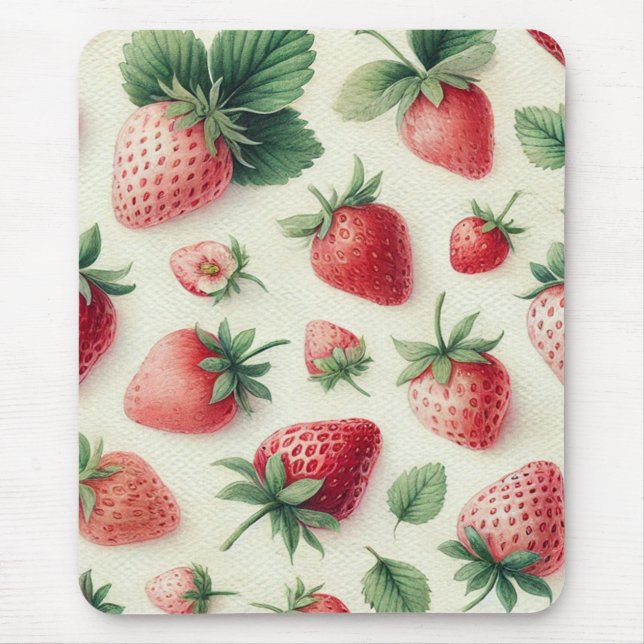 Tapis De Souris Fraises sur baies d'aquarelle crème (Devant)