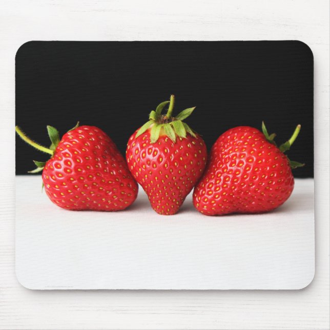 Tapis De Souris Fraises Sur Noir Sur Blanc Mpcn (Devant)